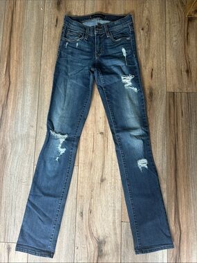 Flying Monkey Distressed Straight Leg Jeans - Dark Blue